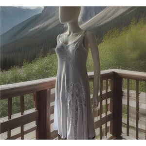 Oscar De La Renta White Sheer Over Dress With Lace Inserts US Small